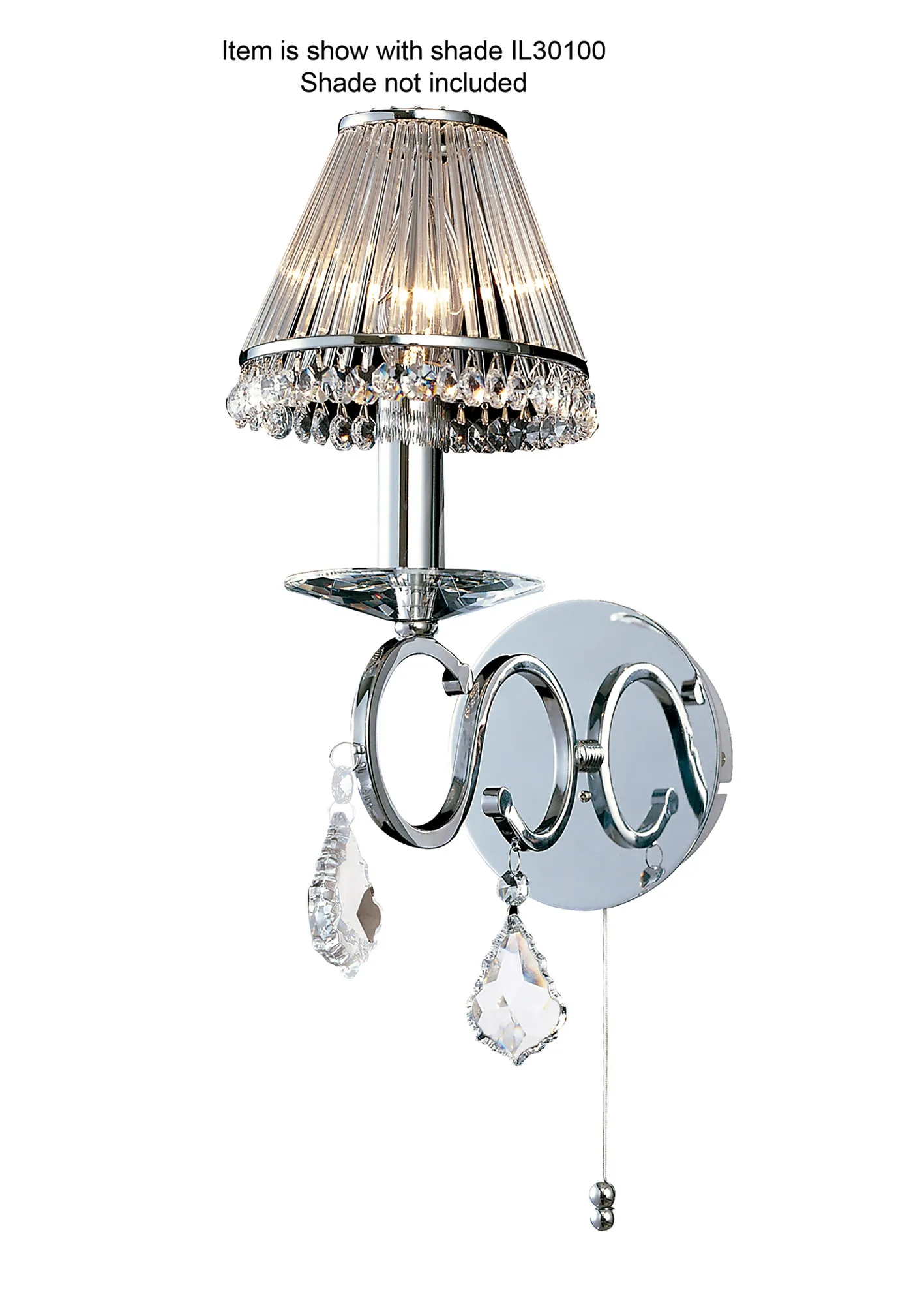 IL30311  Torino Crystal Switched Wall Lamp 1 Light Polished Chrome